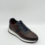 Laced Croc-Embossed Leather Runner Sneaker
