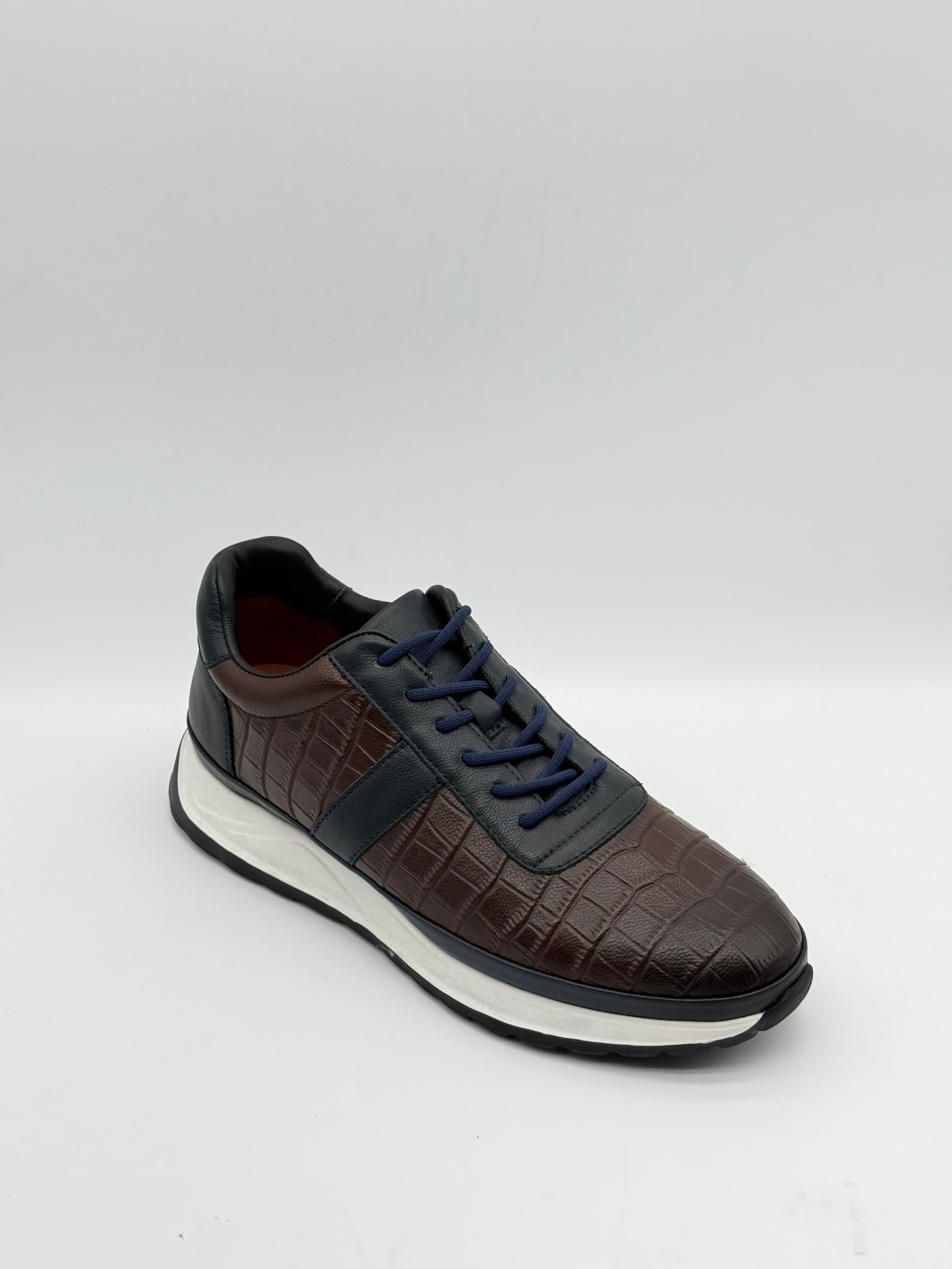 Laced Croc-Embossed Leather Runner Sneaker