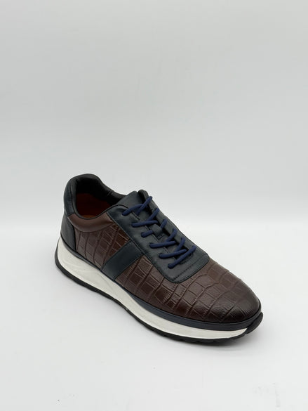 Laced Croc-Embossed Leather Runner Sneaker