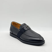 Navy Pebbled Leather Logo Loafer