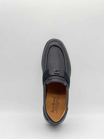Navy Pebbled Leather Logo Loafer