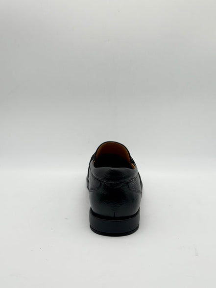 Navy Pebbled Leather Logo Loafer