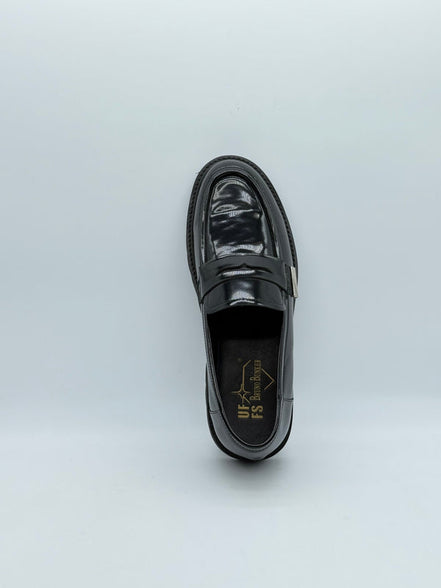 Patent Leather Penny Loafer with Silver Bar