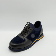 Pebbled Leather & Suede Logo Sneaker