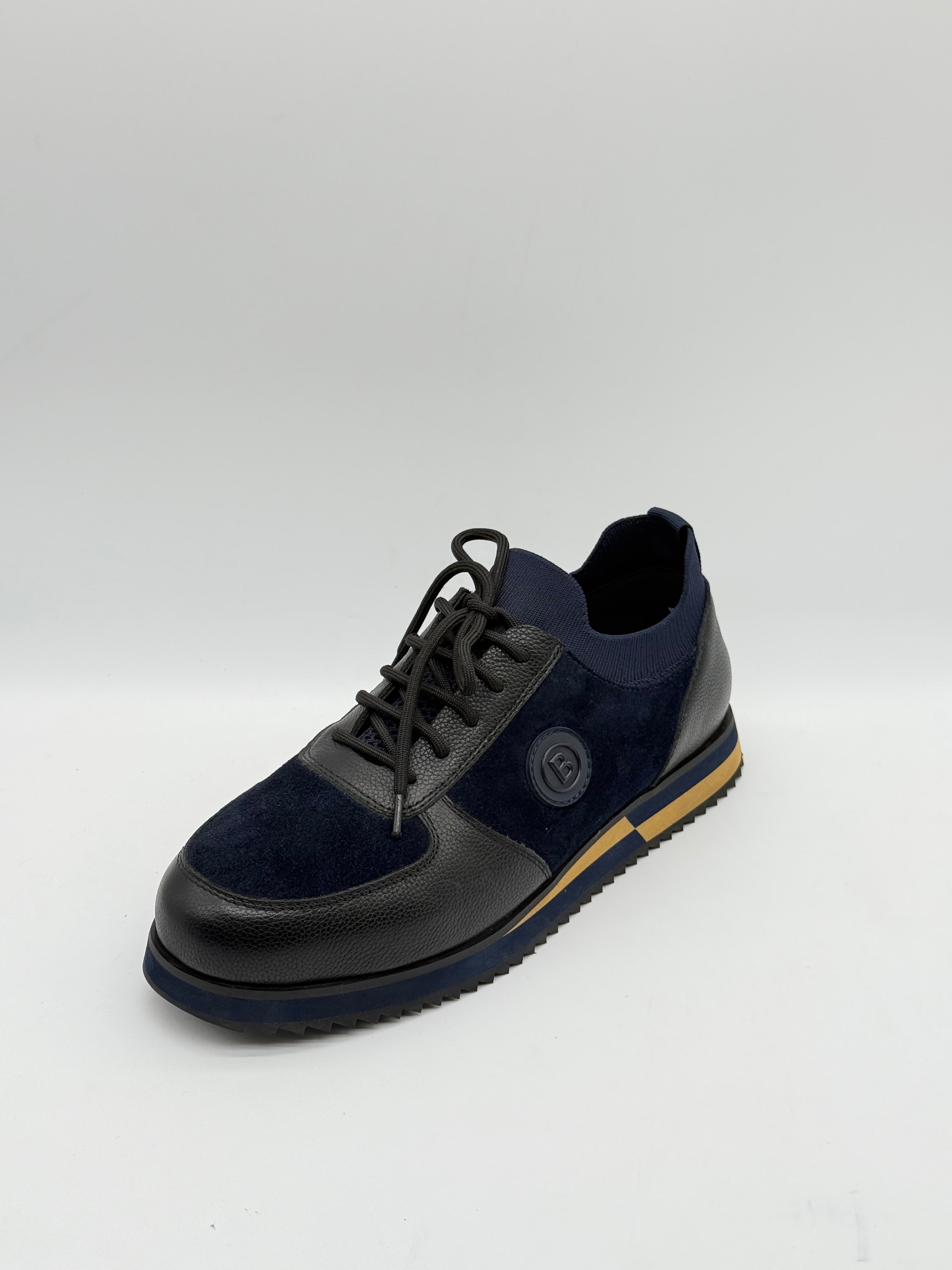 Pebbled Leather & Suede Logo Sneaker
