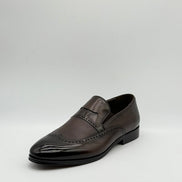 Pebbled Leather Brogue Wingtip Loafer