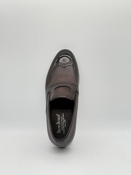 Pebbled Leather Brogue Wingtip Loafer