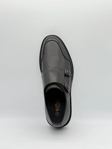 Pebbled Leather Double Monk Strap Shoe