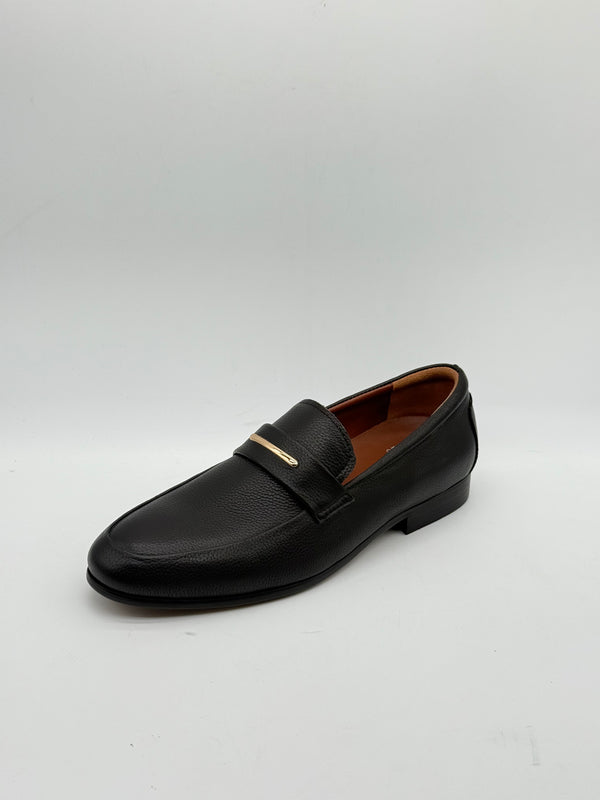 Pebbled Leather Gold Bar Loafer