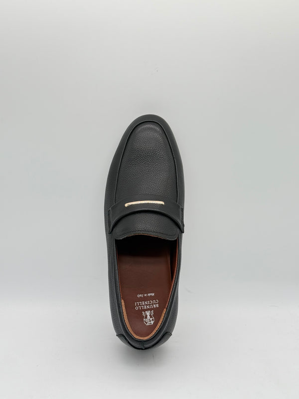 Pebbled Leather Gold Bar Loafer