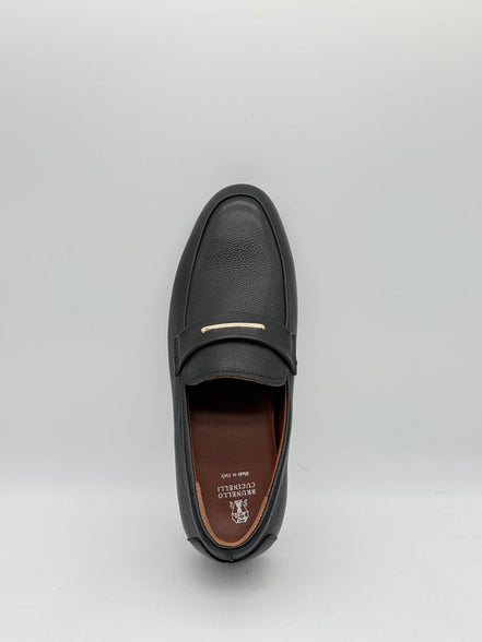 Pebbled Leather Gold Bar Loafer