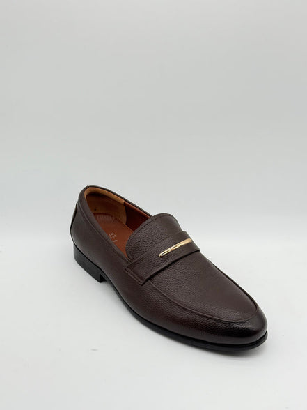 Pebbled Leather Gold Bar Loafer