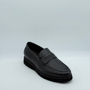 Black Pebbled Leather Chunky Penny Loafer