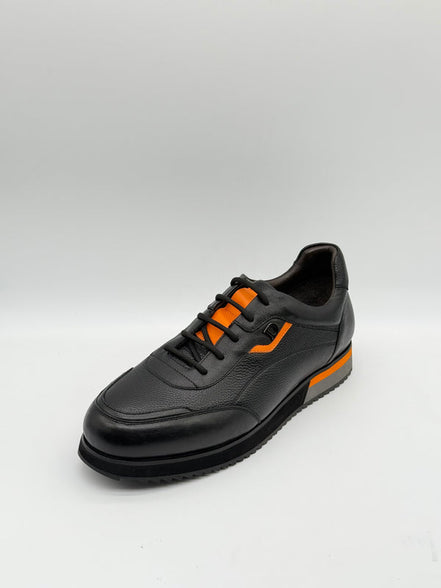 Pebbled Leather Runner with Orange Accent