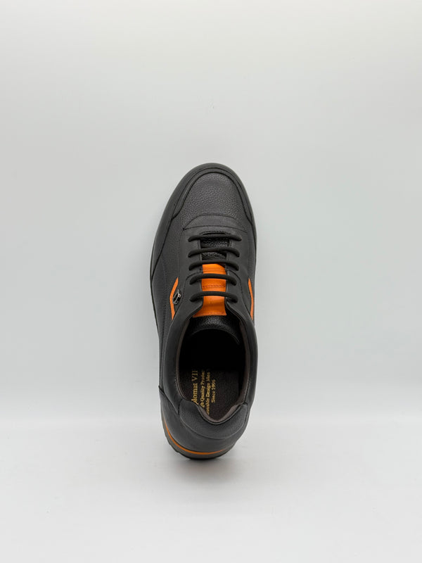 Pebbled Leather Runner with Orange Accent