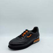 Pebbled Leather Sneaker with Orange Accent