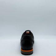 Pebbled Leather Sneaker with Orange Accent
