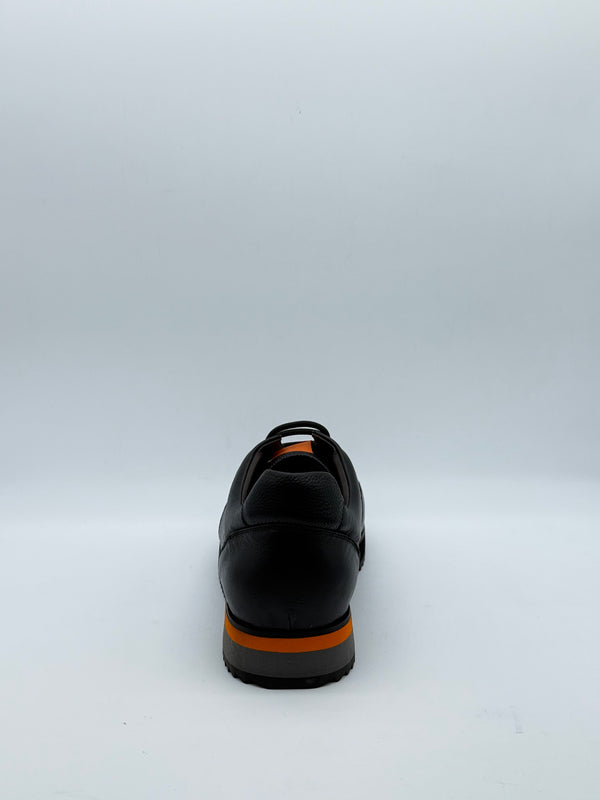 Pebbled Leather Sneaker with Orange Accent
