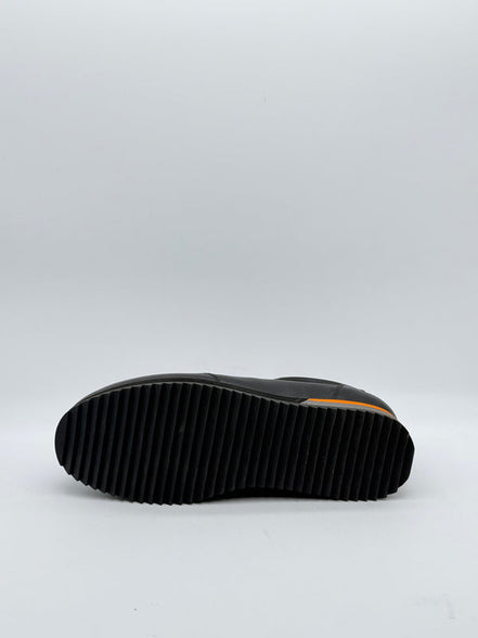 Pebbled Leather Sneaker with Orange Accent