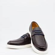 Pebbled Leather Stripe Band Loafer - Dark Brown