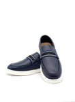 Pebbled Leather Stripe Band Loafer