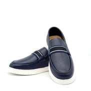 Pebbled Leather Stripe Band Loafer