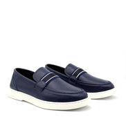 Pebbled Leather Stripe Band Loafer - Navy