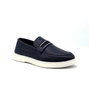 Pebbled Leather Stripe Band Loafer - Navy
