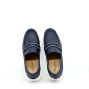 Pebbled Leather Stripe Band Loafer - Navy