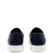 Pebbled Leather Stripe Band Loafer - Navy