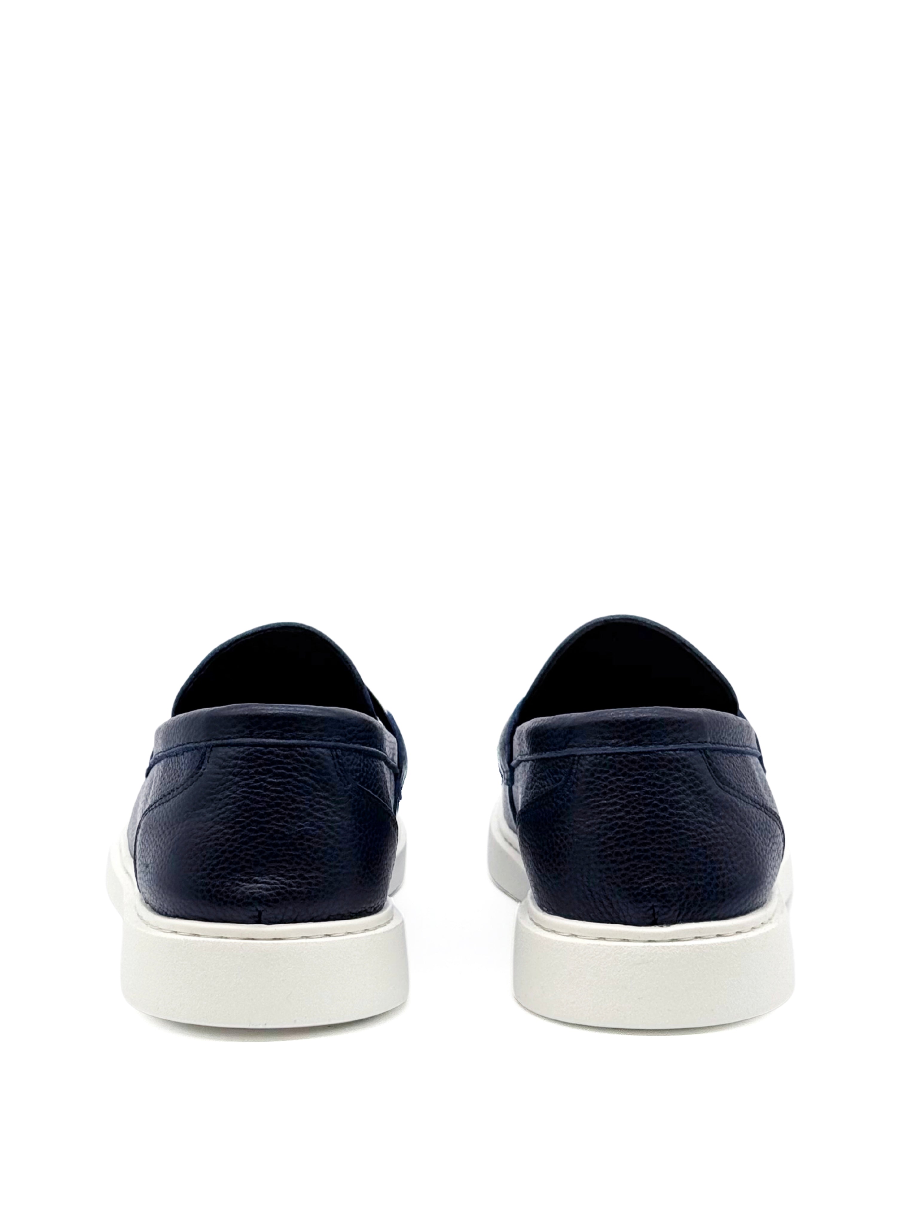Pebbled Leather Stripe Band Loafer - Navy