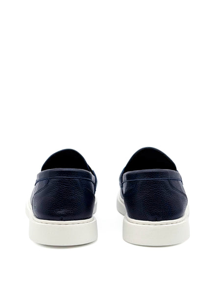 Pebbled Leather Stripe Band Loafer - Navy