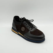 Pebbled Leather & Suede Logo Sneaker