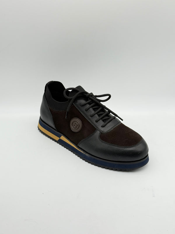 Pebbled Leather & Suede Logo Sneaker