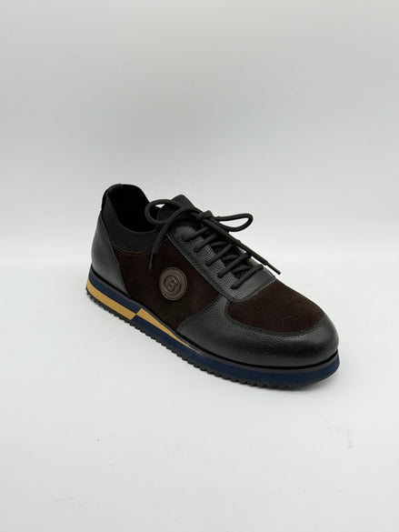 Pebbled Leather & Suede Logo Sneaker
