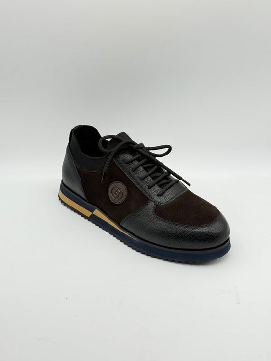 Pebbled Leather & Suede Logo Sneaker
