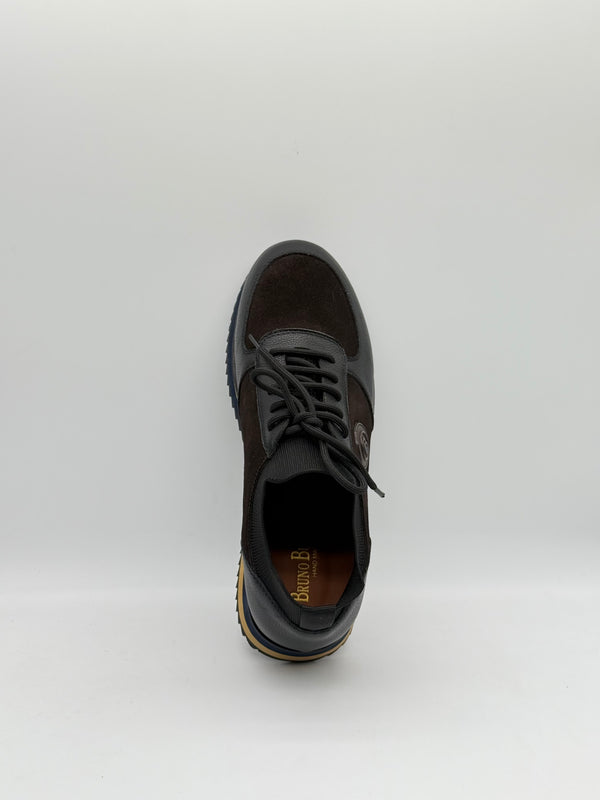 Pebbled Leather & Suede Logo Sneaker