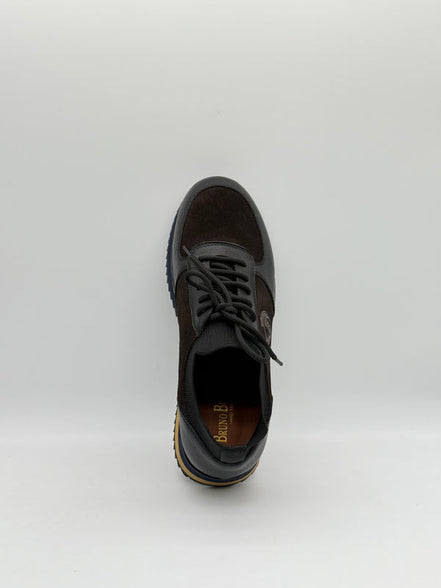 Pebbled Leather & Suede Logo Sneaker