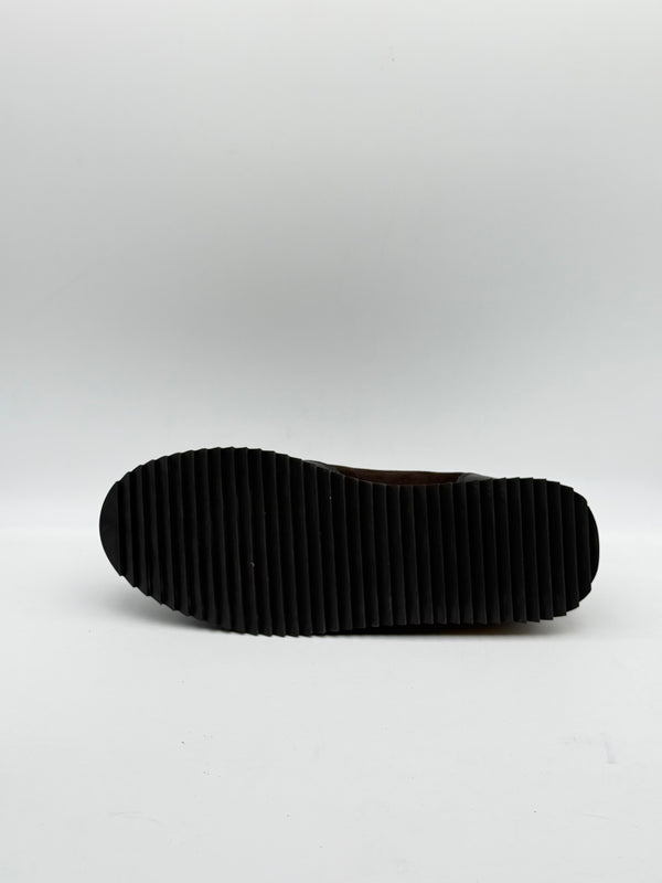 Pebbled Leather & Suede Logo Sneaker