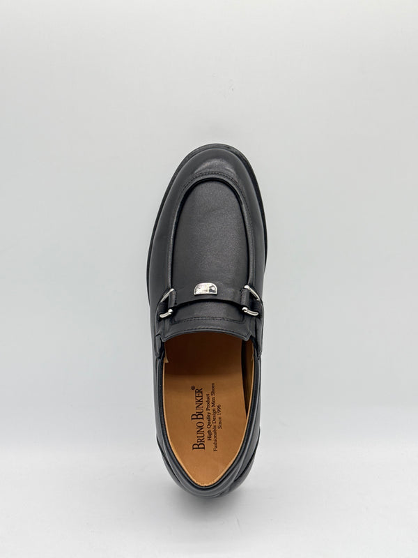 Black Leather Single Buckle Loafer