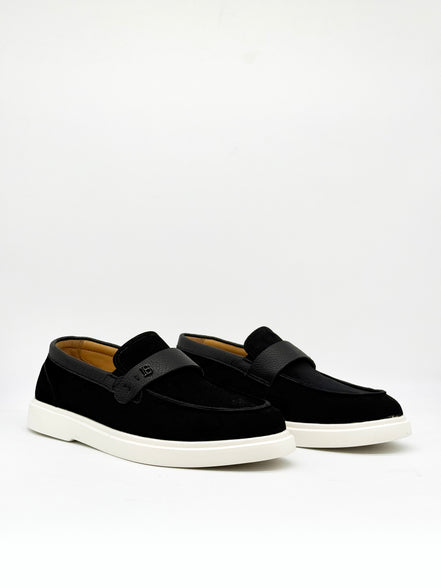 Suede BB Strap Loafer - Black
