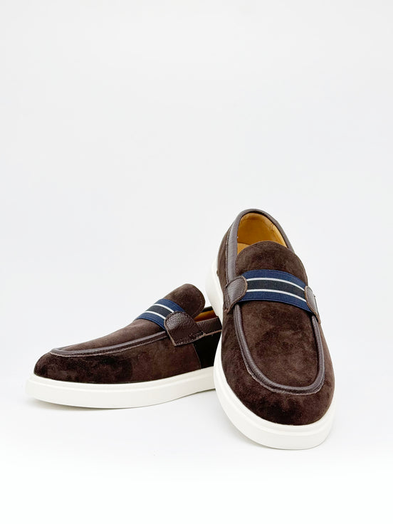 Suede Stripe Band Loafer - Dark Brown