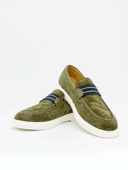 Suede Stripe Band Loafer - Khaki