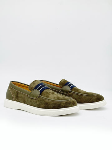 Suede Stripe Band Loafer - Khaki