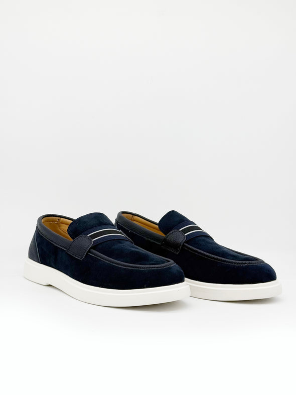 Suede Stripe Band Loafer - Navy