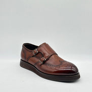 Tan Brogue Double Monk Strap