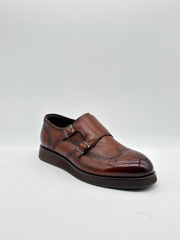 Tan Brogue Double Monk Strap