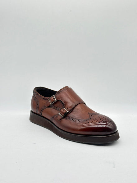Tan Brogue Double Monk Strap